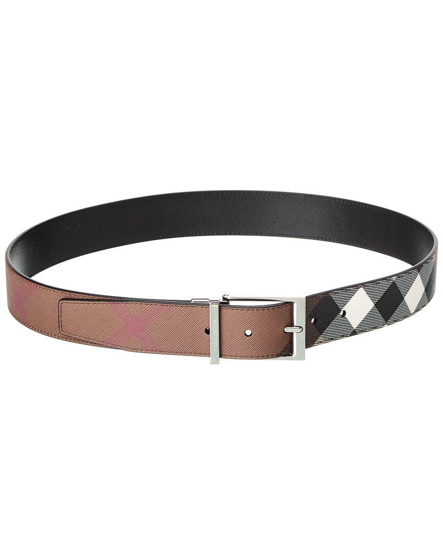 Burberry Check And Leather Reversible Belt In Black | ModeSens