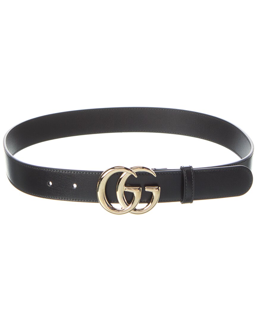 Gucci Gg Marmont Thin Leather Belt In Black