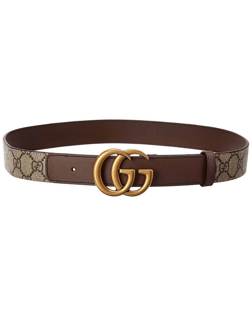 Gucci Gg Supreme Canvas & Leather Belt In Brown