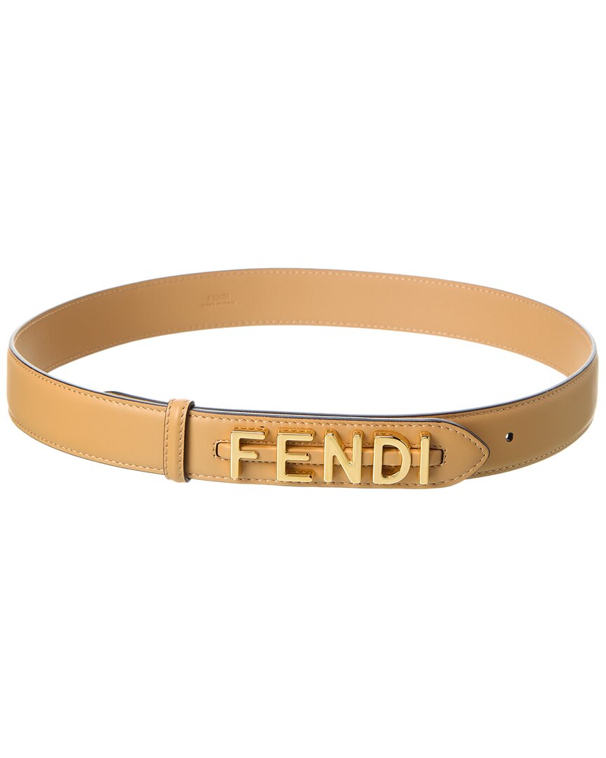 Shop Fendi Graphy Leather Belt In Beige