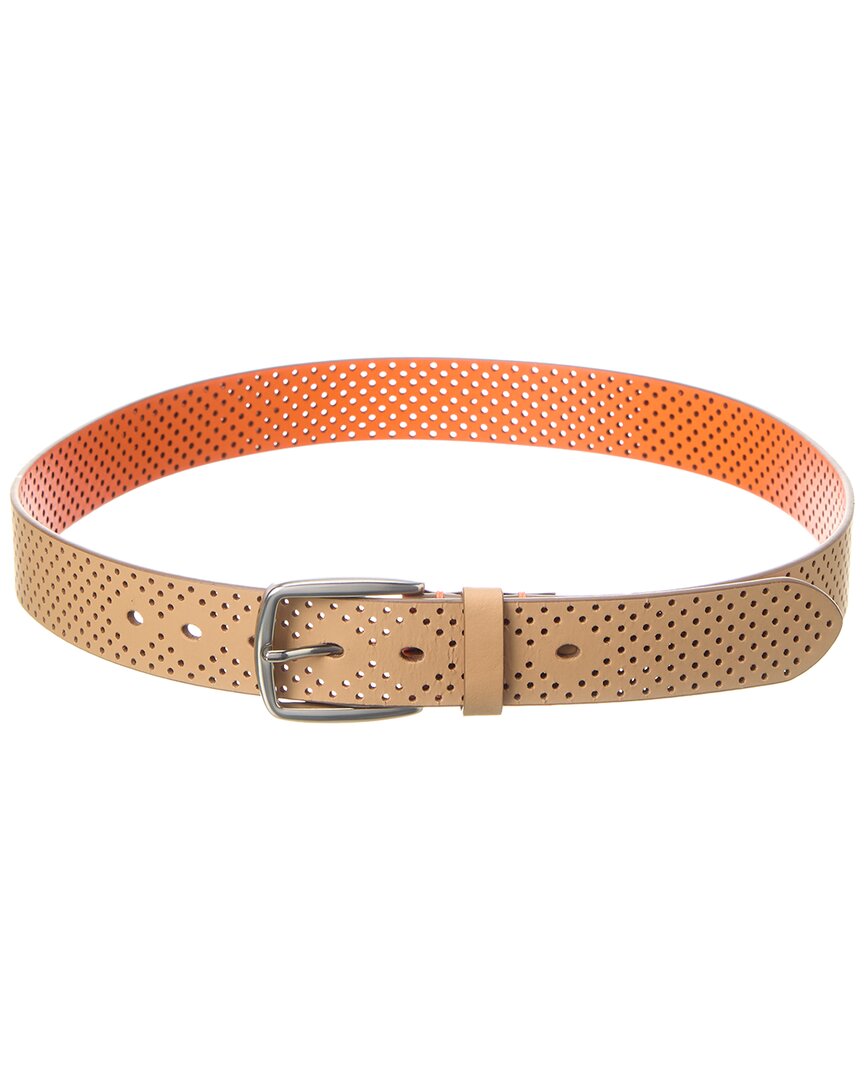 Tommy Bahama Perforated Rubberized Stripe Leather Belt In Brown