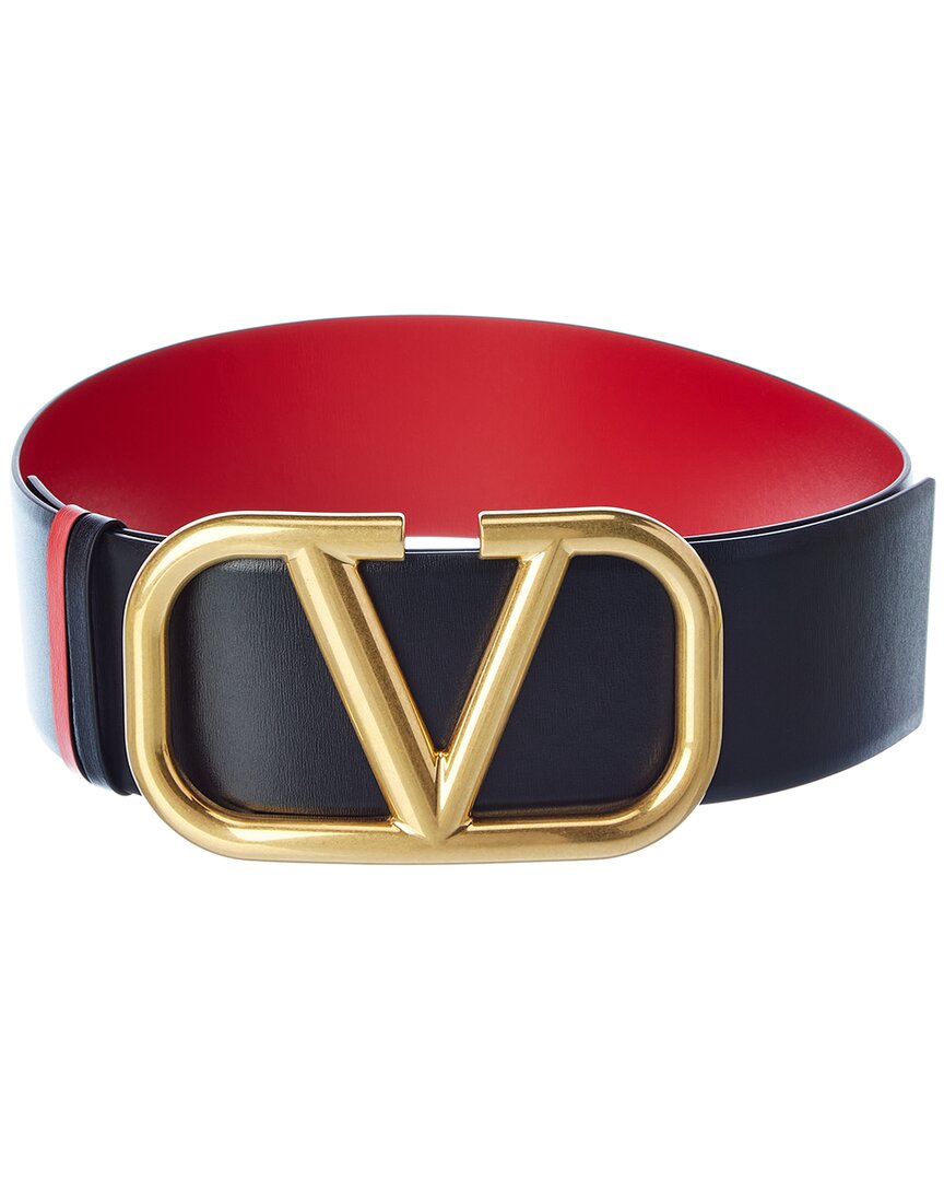 Shop Valentino Vlogo 70mm Reversible Leather Belt In Black