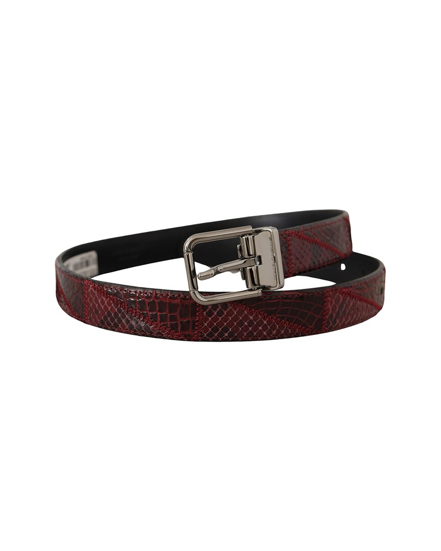 Dolce & Gabbana Red Exotic Leather Metal Logo Buckle Belt
