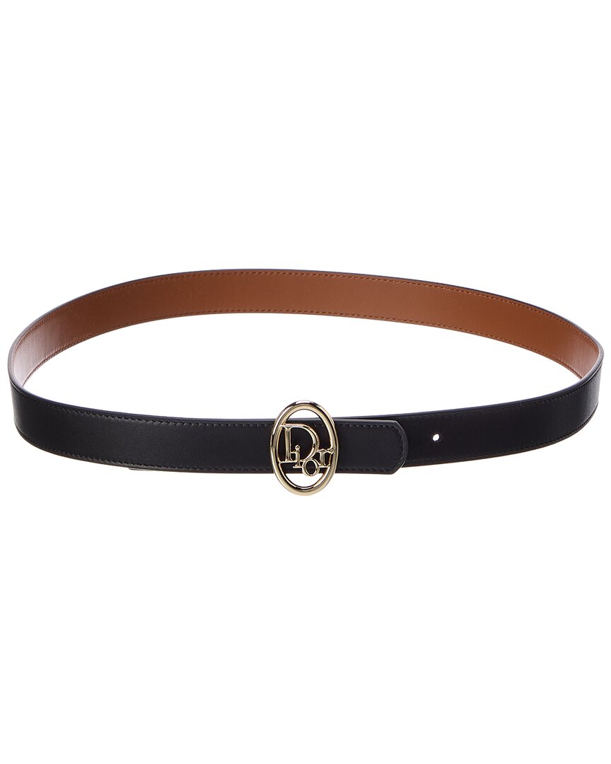 Dior Oblique Fine Reversible Leather Belt In Brown
