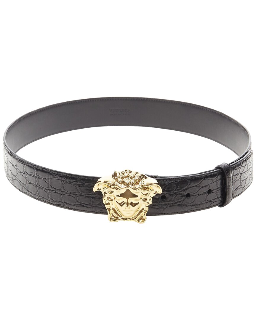 Pre-owned Versace La Medusa Scaled Leather Belt (authentic Pre-loved)