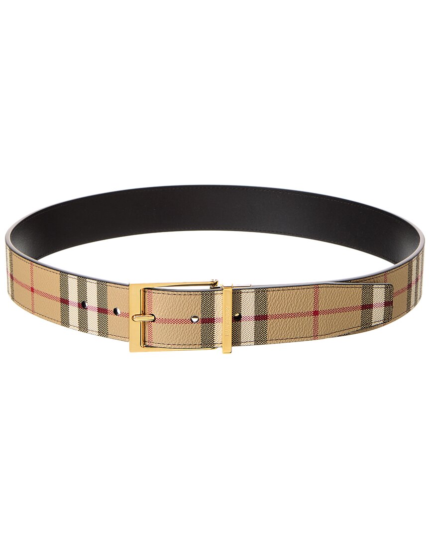 Shop Burberry Check E-canvas & Leather Belt In Beige