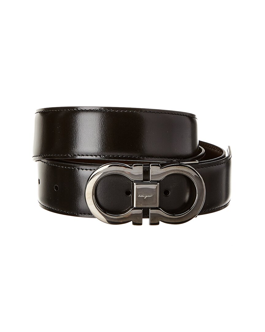 Ferragamo Black/Brown Double Gancio Reversible & Adjustable Leather Belt