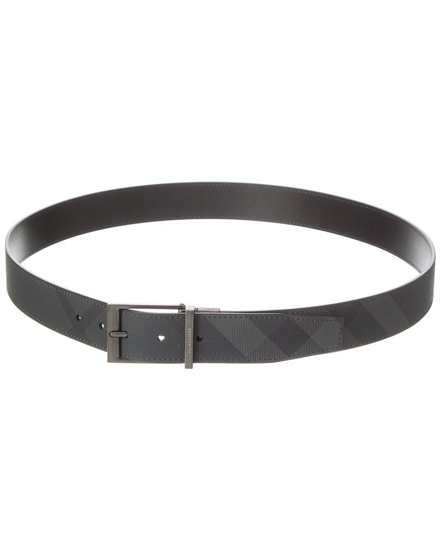 Shop Burberry Check Tb E-canvas & Leather Belt In Grey