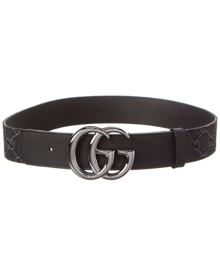 Shop Gucci Gg Denim & Leather Belt In Black