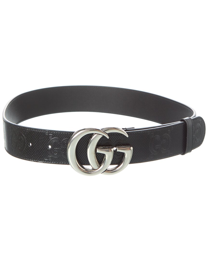 Gucci Gg Marmont Embossed Leather Belt In Black