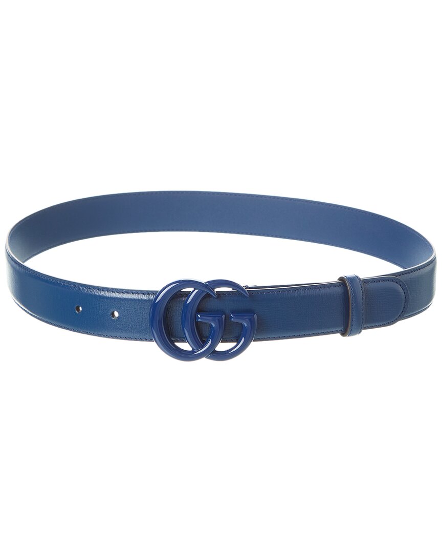 Gucci Gg Marmont Leather Belt In Blue