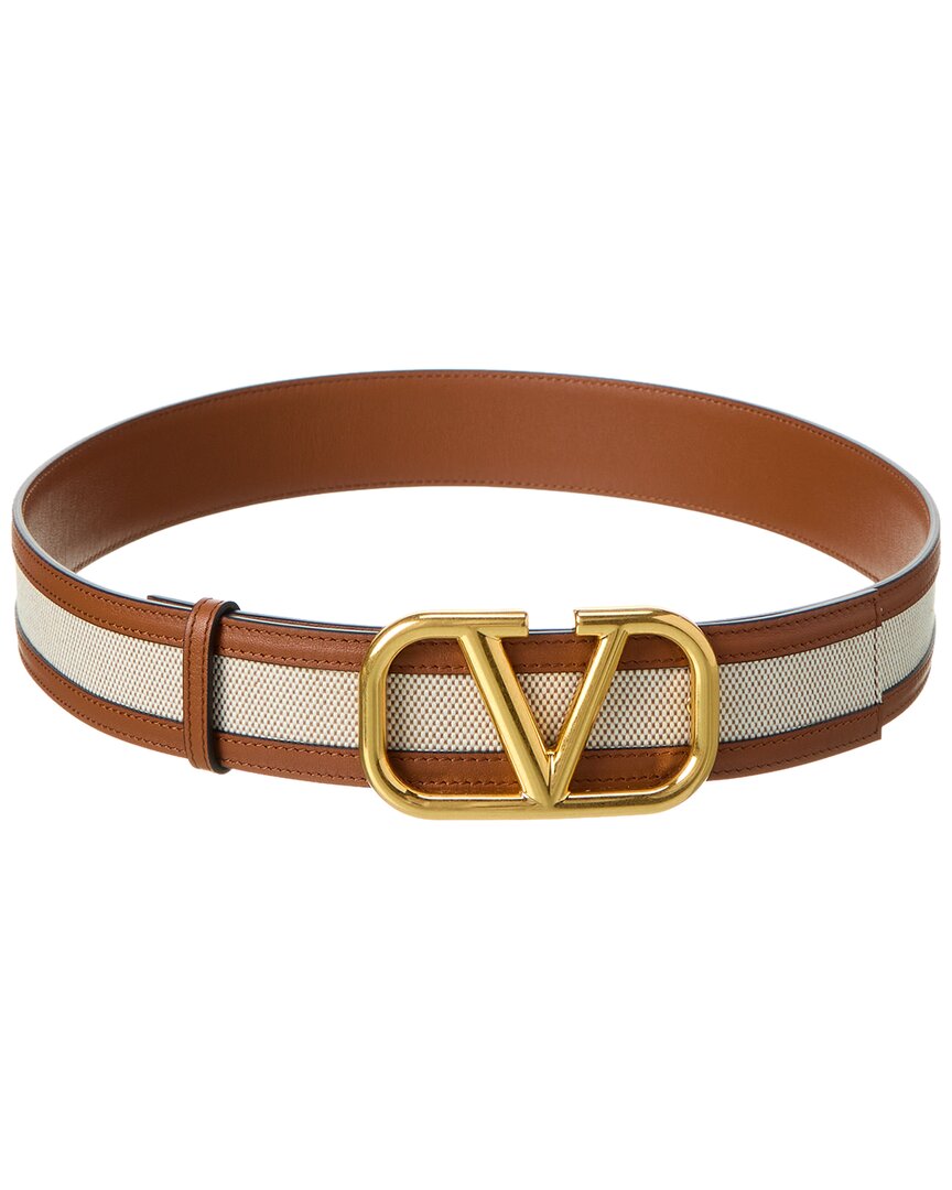 Valentino Garavani Valentino Vlogo 40mm Canvas & Leather Belt In Brown