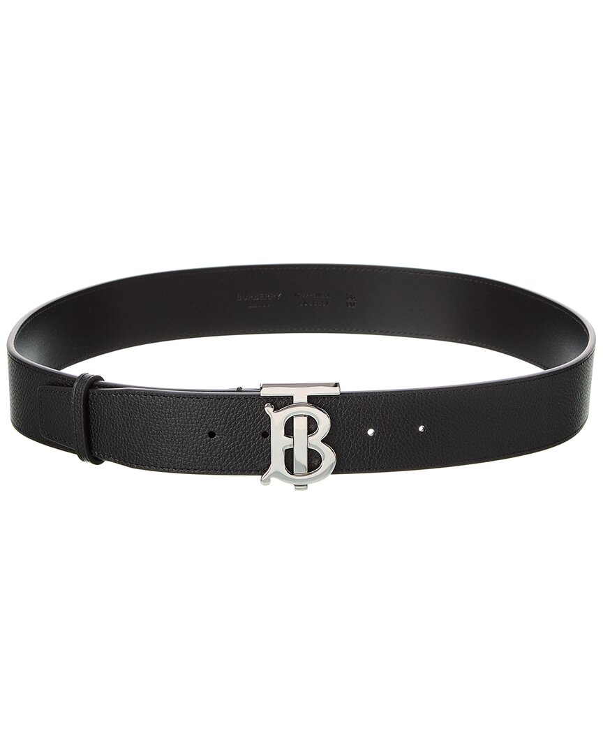 Shop Burberry Tb Buckle Leather Belt In Black