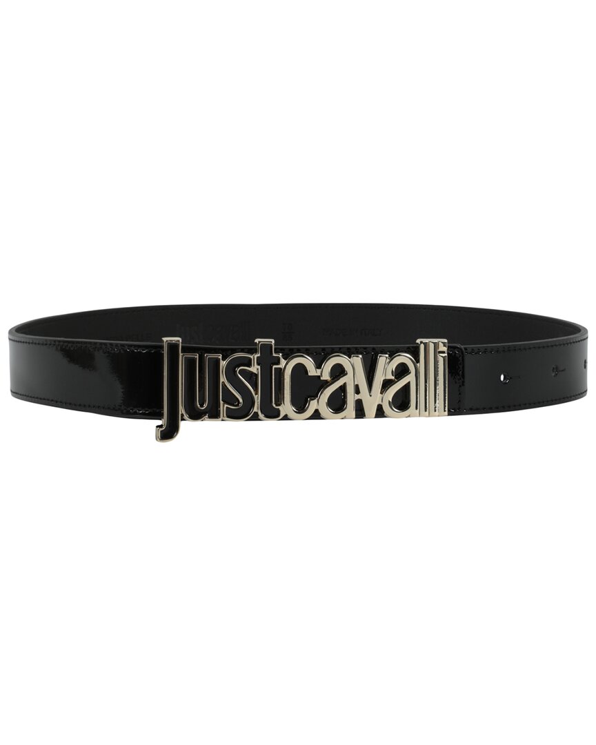Shop Just Cavalli Plaque Leather Belt In Black