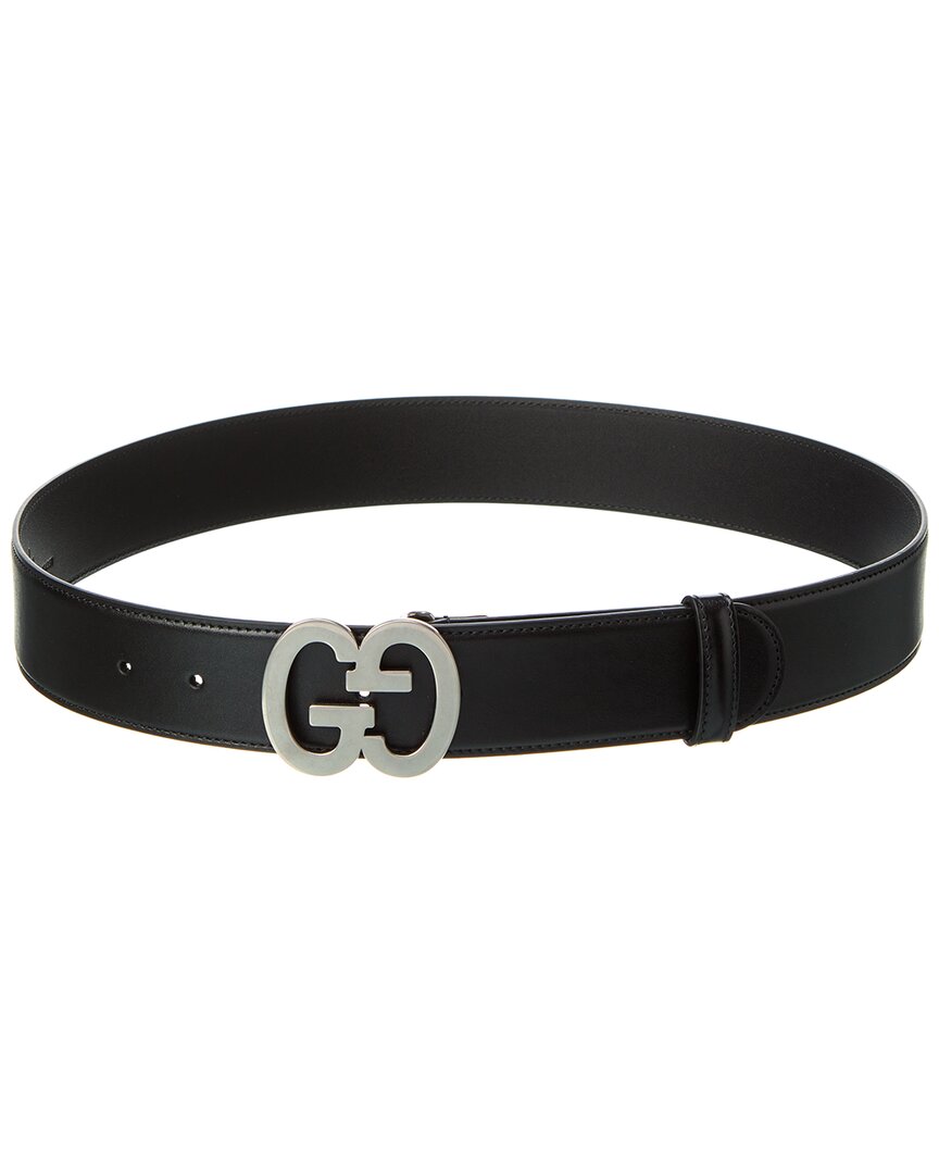Shop Gucci Gg Buckle Wide Leather Belt In Black