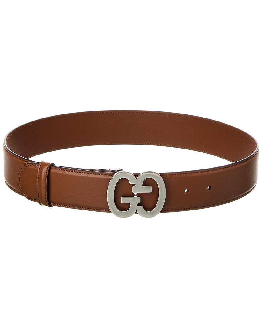 Gucci Gg Buckle Wide Leather Belt In Brown