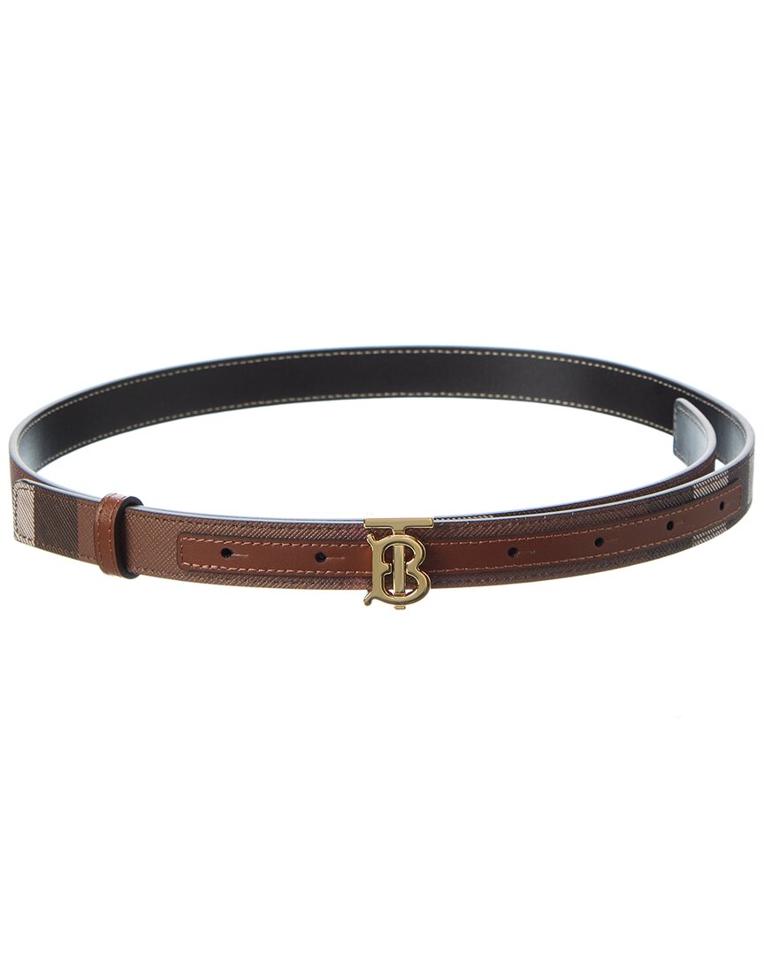 Burberry Reversible Exaggerated Check E-canvas & Leather Belt In Brown