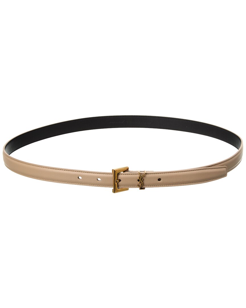 Saint Laurent Cassandre Leather Belt In Beige
