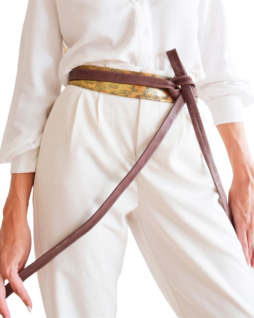 Ada Collection Midi Wrap Leather Belt In Brown