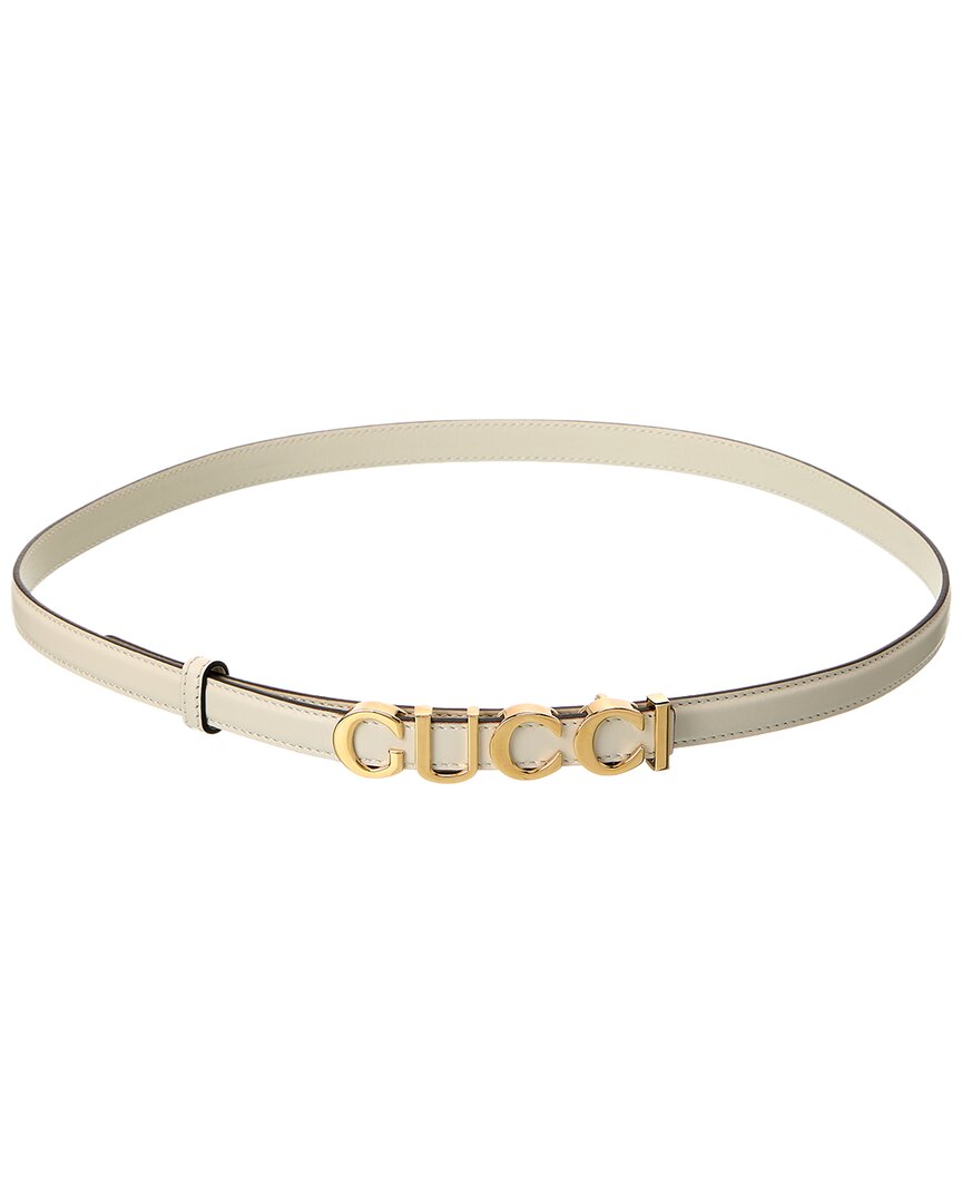 Gucci White Buckle Thin Leather Belt In White