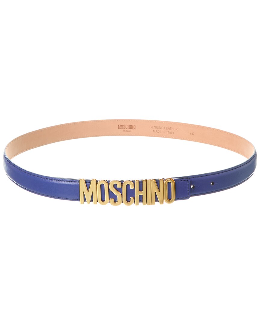Moschino Logo Lettering Buckle Leather Belt In Blue