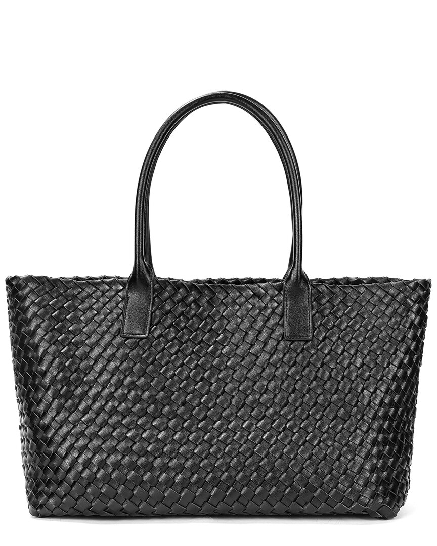 Tiffany & Fred Paris Large Hand-woven Leather Tote In Black