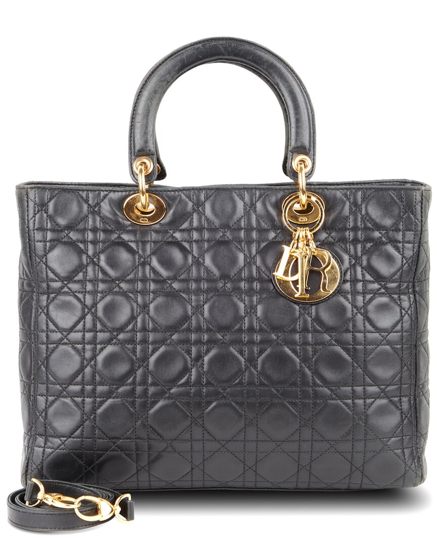 Dior Black Cannage Leather Lady  Ghw Large (authentic ) In Black