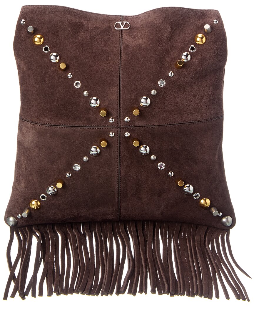 Valentino Garavani Valentino Nellcote Suede Shoulder Bag In Brown