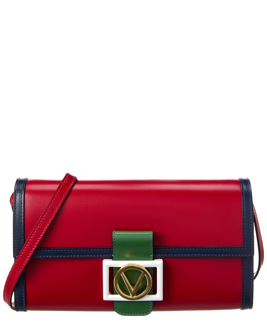 Valentino By Mario Valentino Ava V Emblem Leather Clutch In Red