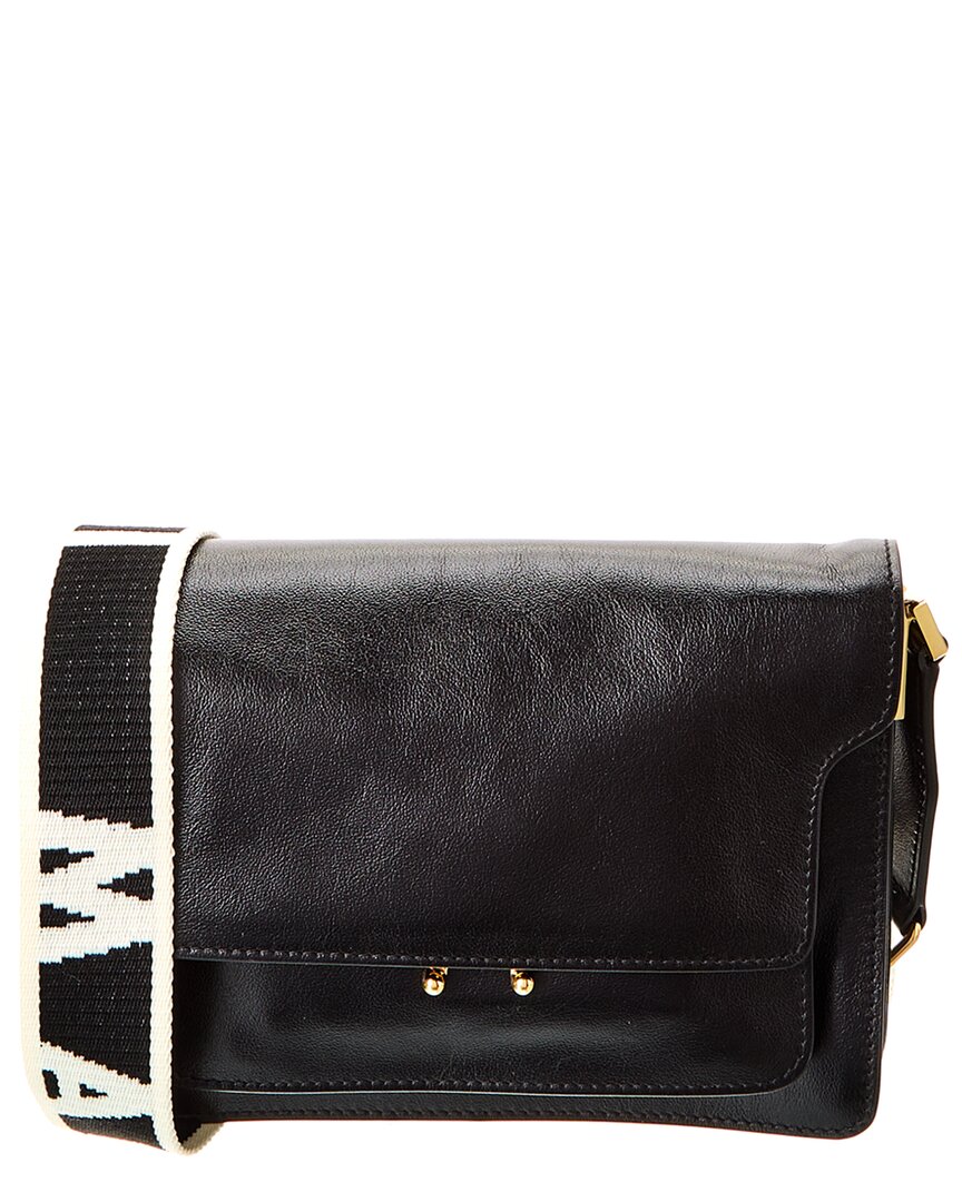 Marni Trunk Medium Leather Shoulder Bag In Black