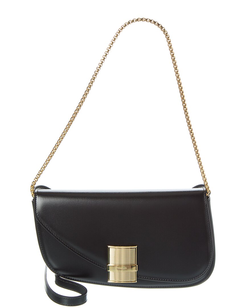 Shop Ferragamo Fiamma Xs Leather Shoulder Bag In Black