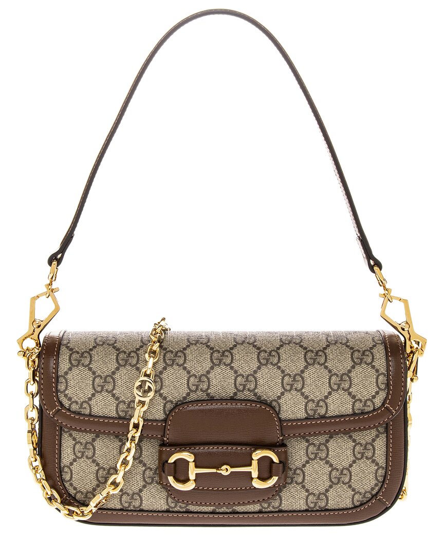 Gucci Horsebit 1955 Gg Supreme Canvas & Leather Shoulder Bag In Beige