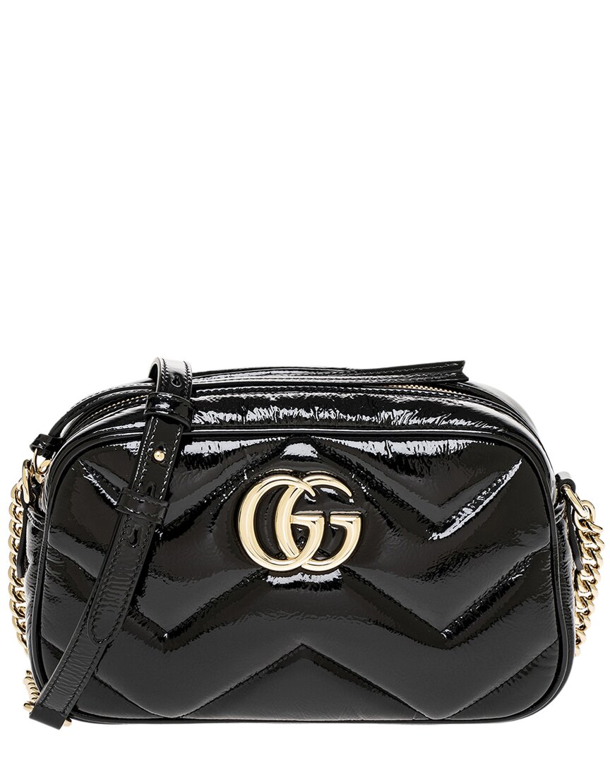 Gucci Gg Marmont Small Patent Shoulder Bag In Black