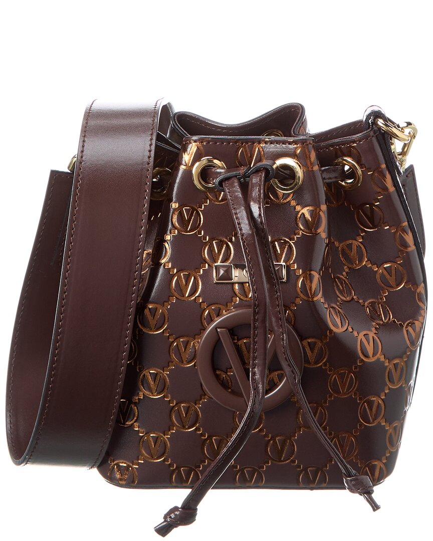 Valentino By Mario Valentino Jules Monogram Leather Bucket Bag In Brown