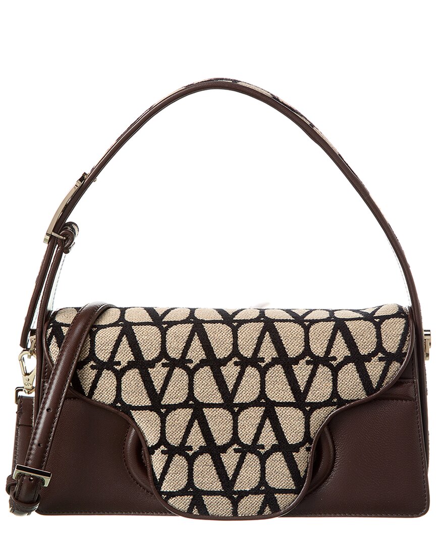 Valentino Garavani Valentino Toile Iconographe Le Grand Deuxieme Leather Shoulder Bag In Brown