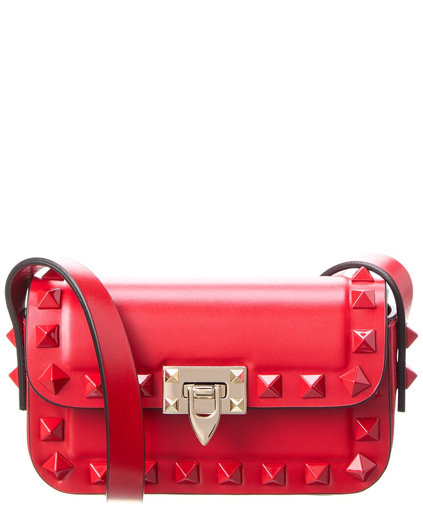 Valentino Rockstud Mini Leather Shoulder Bag In Red