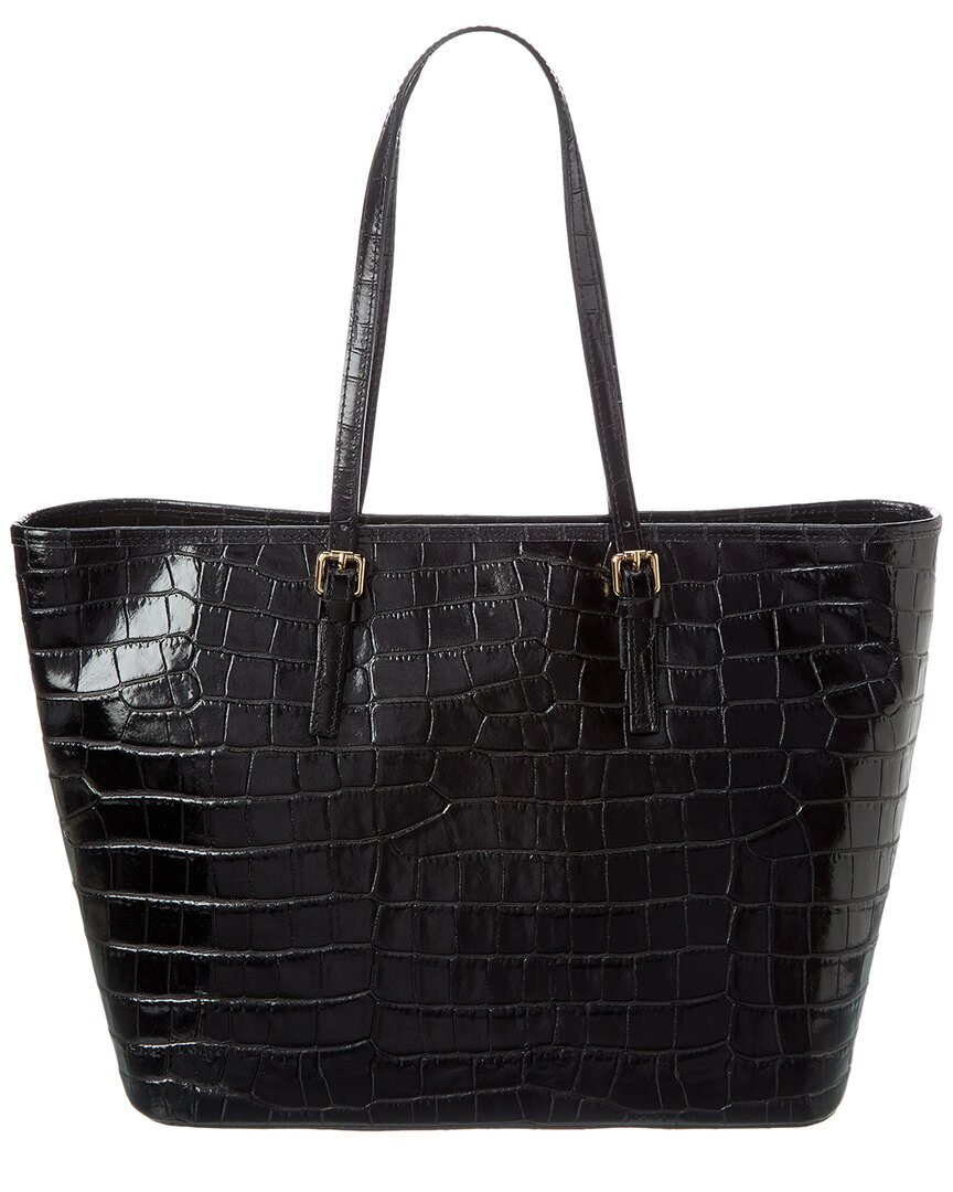 Persaman New York Croc-embossed Leather Tote In Black