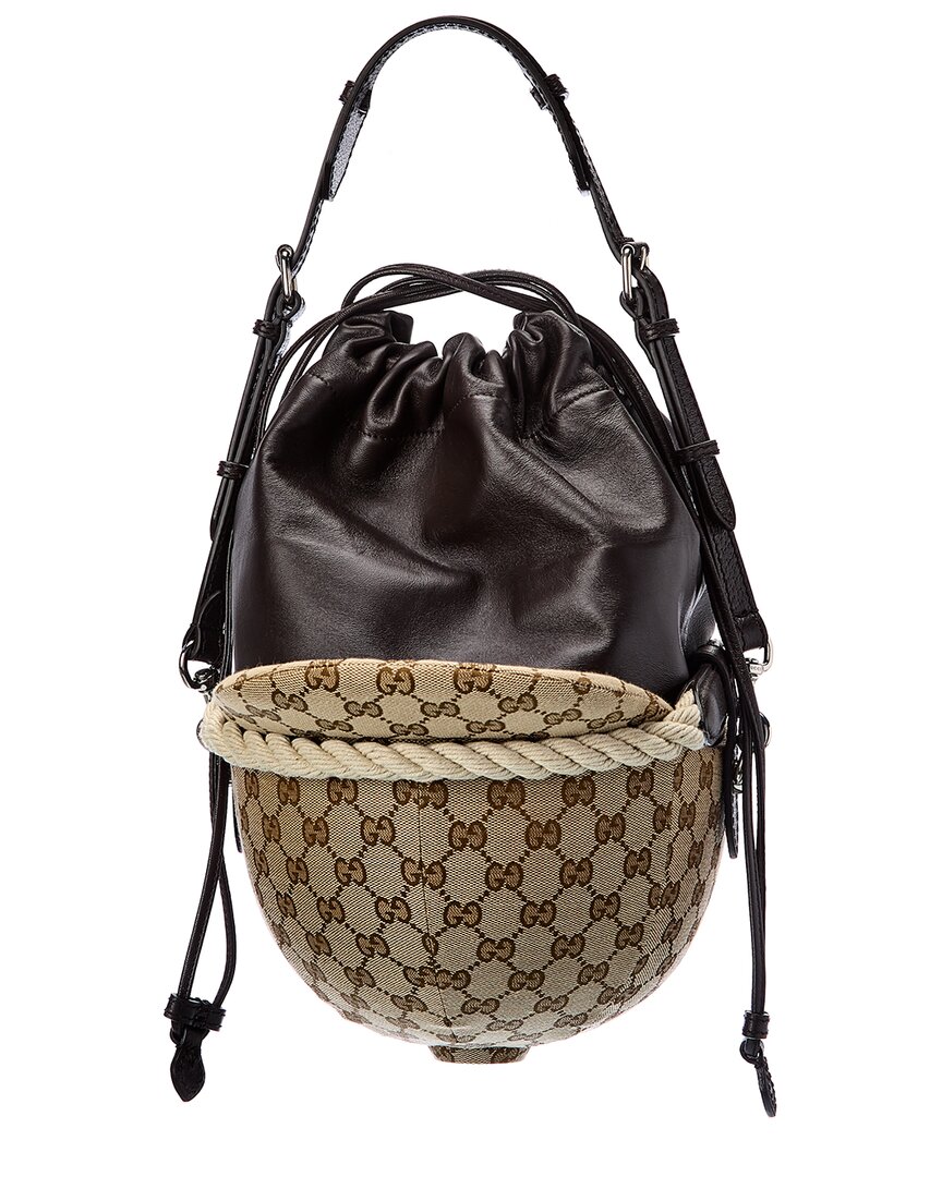Gucci Equestrian Themed Small Gg Canvas & Leather Shoulder Bag In Black