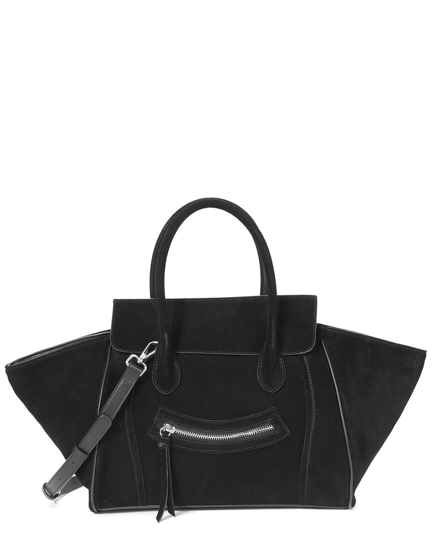 Tiffany & Fred Paris Suede & Leather Winged Tote In Black