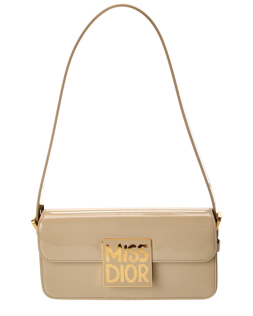 Dior Miss  Patent Flap Bag In Beige