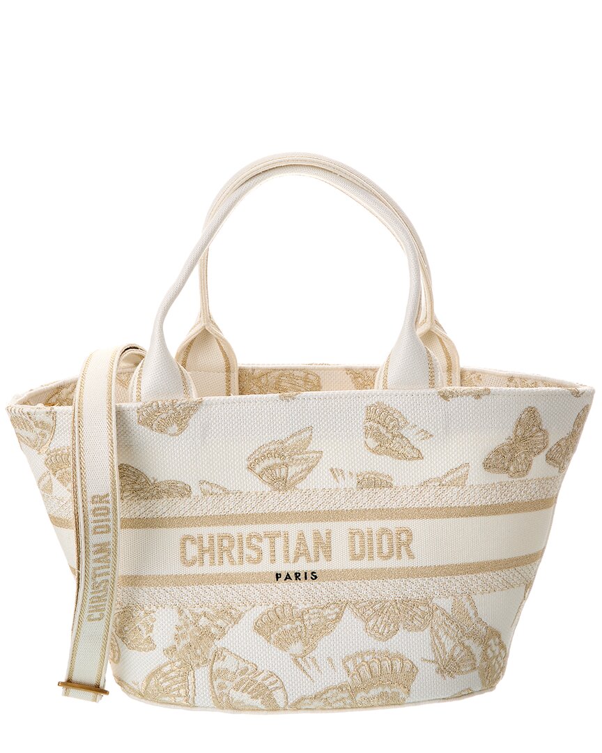 Dior Hat Canvas Basket Bag In White