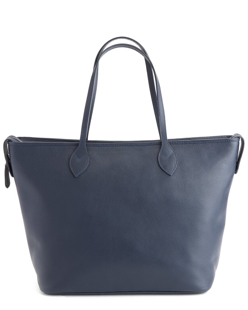 Royce New York Wide Leather Tote With Wristlet In Blue