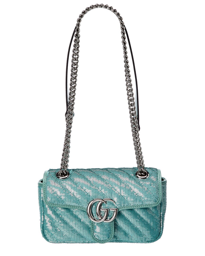 Shop Gucci Gg Marmont Mini Sequin Shoulder Bag In Blue
