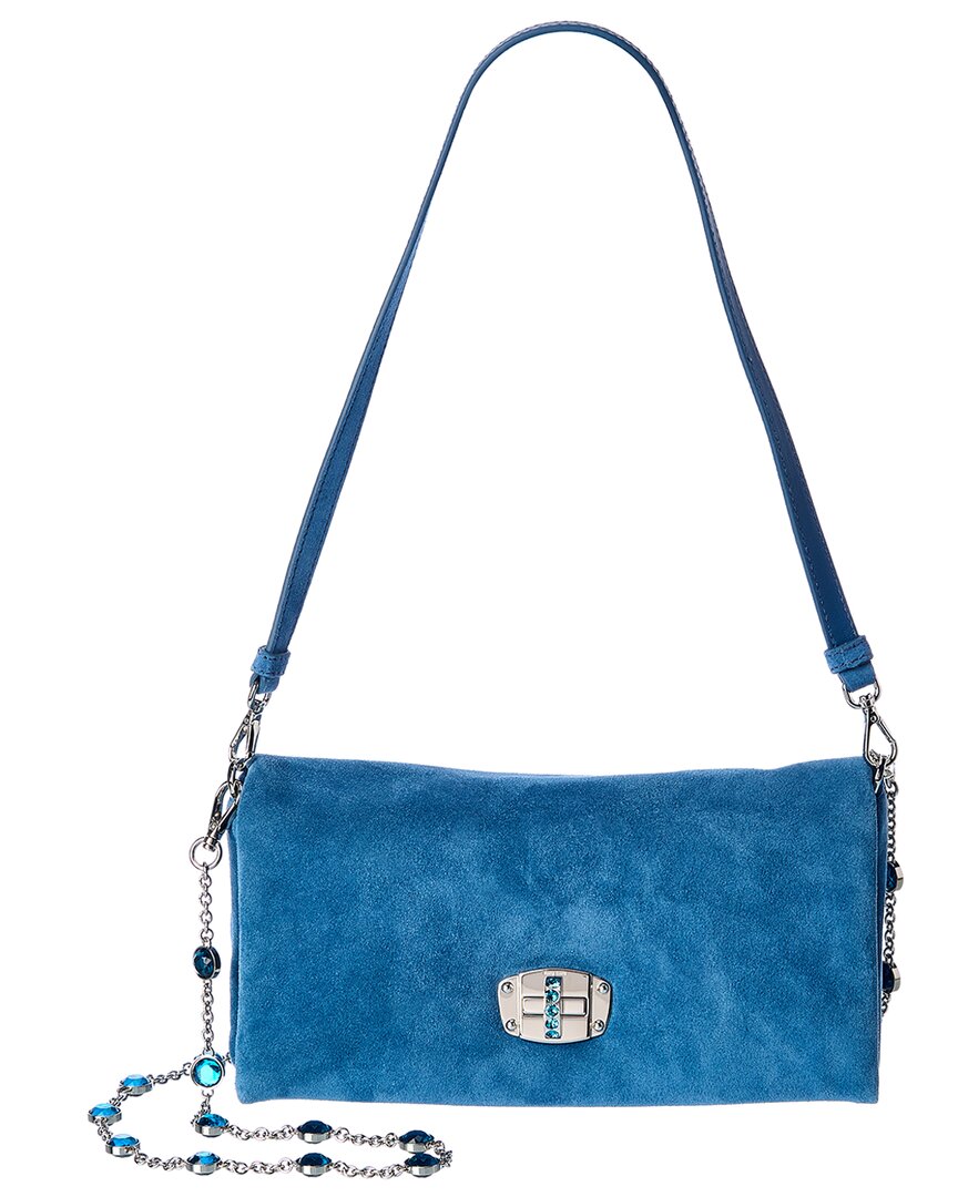 Miu Miu Chain Flap Suede Shoulder Bag In Blue
