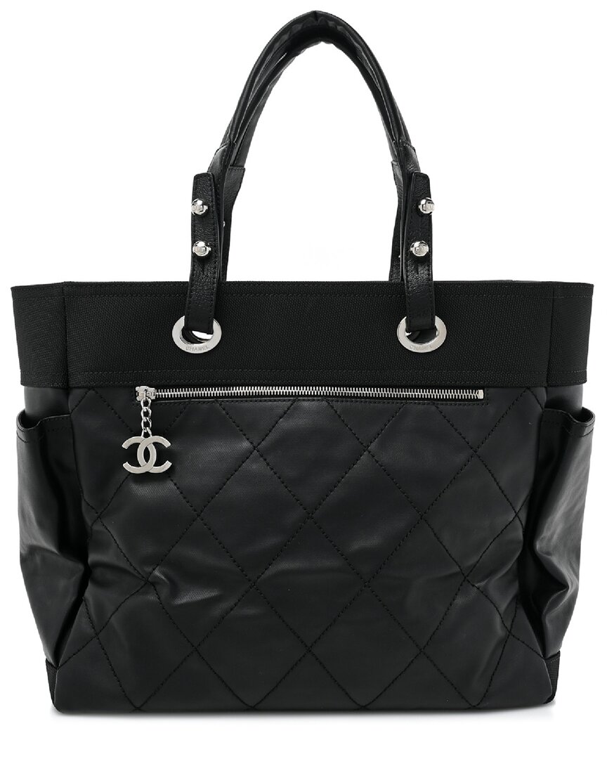 Pre-owned Chanel Black Coated Canvas Paris Biarritz Pm (authentic )