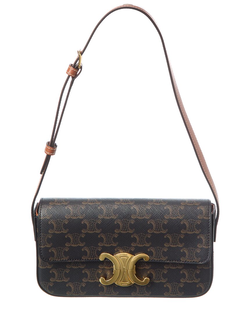 Celine Claude Classic Triomphe Logo-printed Shoulder Bag In Brown