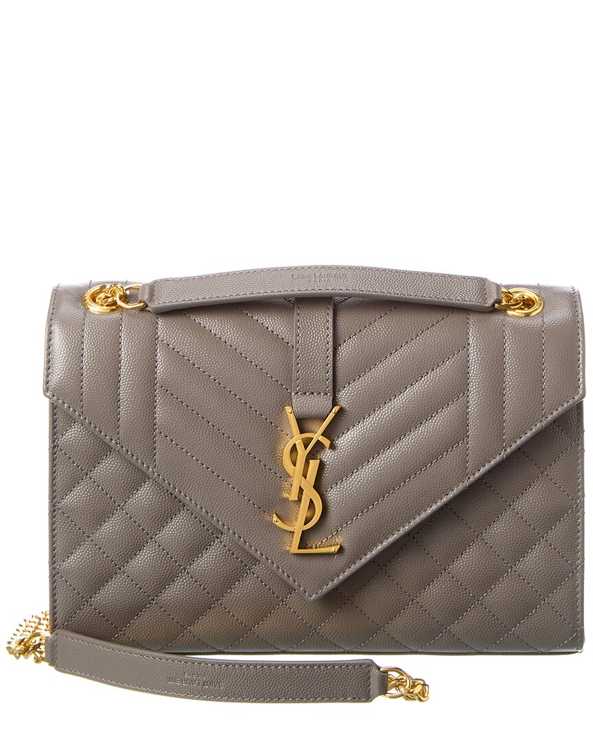 Saint Laurent Envelope Medium Leather Shoulder Bag In Grey
