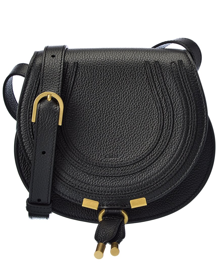 Chloé Chloe Small Marcie Grained Calfskin Saddle Bag In Black In Black