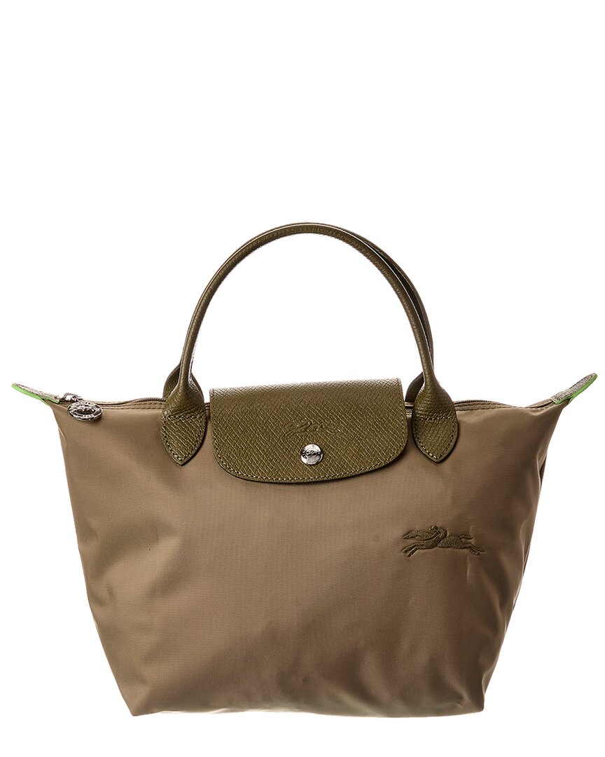 Longchamp Le Pliage Green Small Canvas Short Handle Handbag In Green