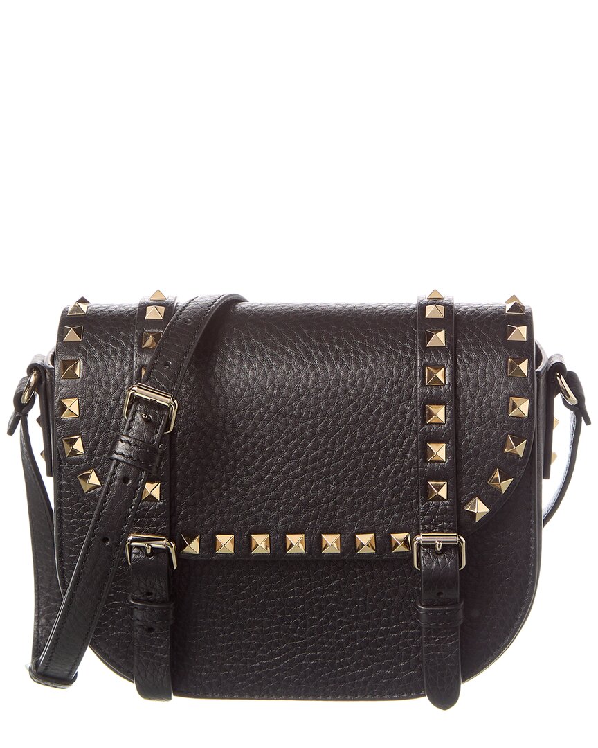 Valentino Garavani Valentino Rockstud Small Grainy Leather Shoulder Bag In Black